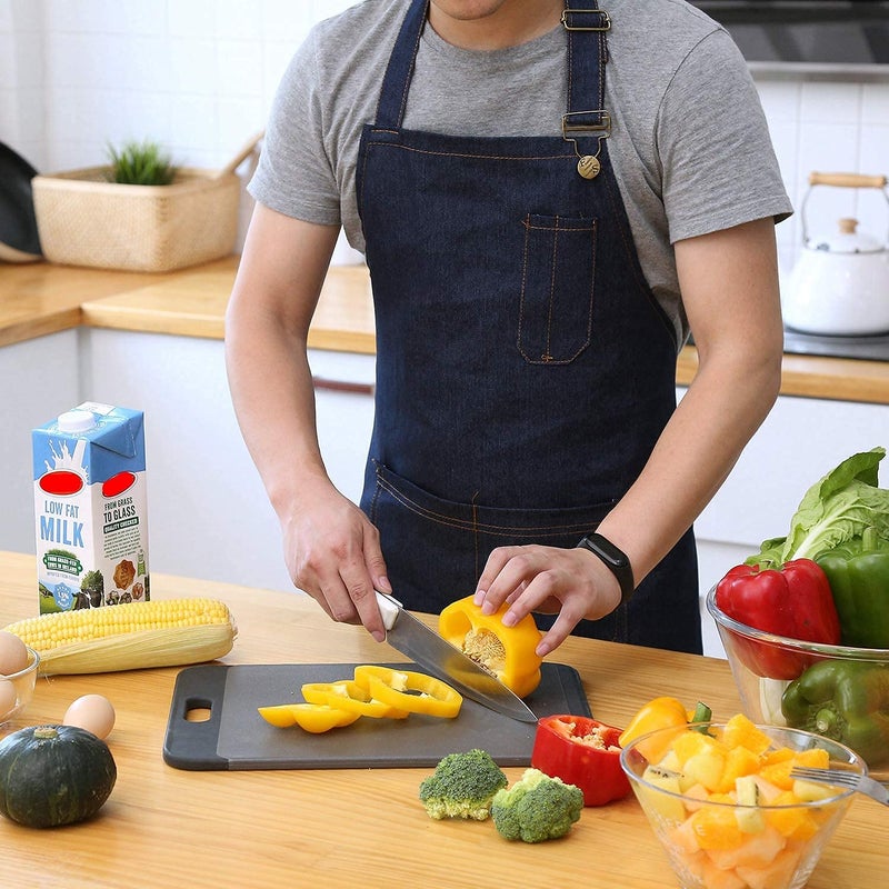 Tosewever Denim Apron with Pockets for Men Women Chef Kitchen BBQ Restaurant Grill Adjustable Neck Strap Long Ties Suitable M to XXL Tool Aprons (Dark Blue) - Image 3